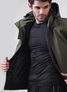 Veste matelassée à capuche pour homme, vert olive, coupe-vent, rembourrage en polyester, coupe classique, style vêtements de travail, fermeture éclair, vêtements d'hiver - Product Image 2