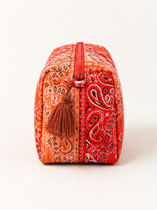 Sac cosmétique vintage en coton imperméable écoresponsable Veer Handicrafts avec pompon, imprimé animal, pochette zippée, poignée souple, style Rajasthan - Product Image 1