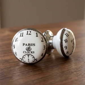 Paris <b>Clocks</b> Round Porcelain Cabinet Knob <b>White</b> with Black Numbers European Style Easy Installation - Product Image 2