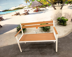 Modern Outdoor Patio Bench with <b>PS</b> slats Seat and Back Steel Frame Durable Contemporary Design for Garden Park Villa, hotels - Product Image 6