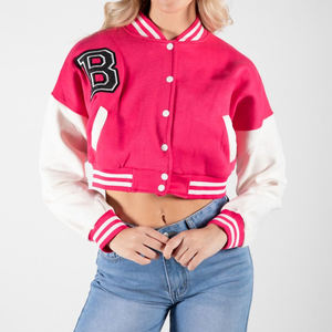 Chaquetas Varsity Cortas de Alta Calidad para Mujer, Estilo Urbano, con Logotipo Bordado Personalizado, Chaquetas Varsity de Béisbol - Product Image 3