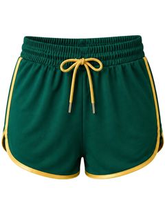 Shorts de sport pour femmes vert foncé et jaune, séchage rapide, respirant, pour la gym, le fitness, décontracté, été, taille élastique, vêtements de sport - Product Image 1