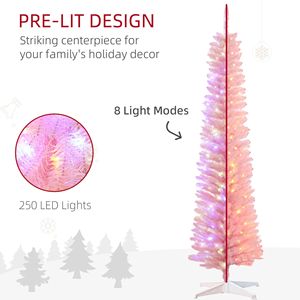 Albero di Natale Artificiale Preilluminato da 2,1 m Stile Pencil con Luci LED Colorate e Rami Rosa per Uso Domestico - Product Image 6
