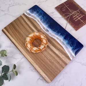 ไม้สับบล็อกสี่เหลี่ยมพร้อมที่จับดีไซน์เรซินคลื่นมหาสมุทร - Product Image 6