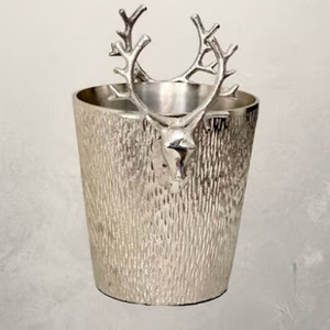 Seau à glace en aluminium moulé, refroidisseur de bouteilles de vin, refroidisseur de vin en aluminium doré avec tête de cerf - Product Image 6
