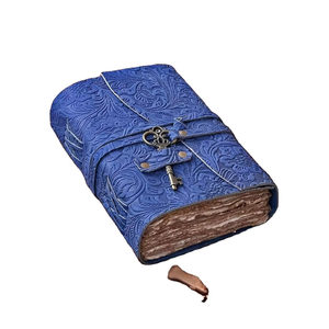 Cuaderno de Cuero Floral Azul, Tapa Dura, Cuero de Grano Completo Hecho a Mano, Estilo Antiguo, para Hombres y Mujeres - Product Image 3
