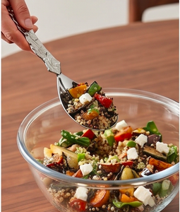 Ensemble de couverts élégants en métal pour salade avec poignées à motif de feuilles, finition miroir haute brillance, lavable au lave-vaisselle, pour usage domestique - Product Image 5