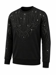 Sweat-shirt à col rond pour homme avec strass, coupe classique, noir, tricoté, pull décontracté pour l'hiver, sweat-shirt à strass pour homme - Product Image 4