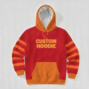 Custom <b>Hoodie</b> <b>Men's</b> Red <b>Orange</b> Striped Sleeve Casual Hooded Sweatshirt Front Print Pocket Design Regular Fit Autumn Wear - Product Image 1