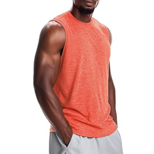 Débardeur sans manches pour homme, orange, col rond, couleur unie, tricoté en polyester, respirant, décontracté, pour la gym et l'entraînement - Product Image 3