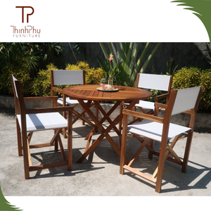 Ensemble complet de meubles de salle à manger d'extérieur contemporains en bois massif, tables et 4 chaises, écologiques, durables, pour hôtel et restaurant - Product Image 3