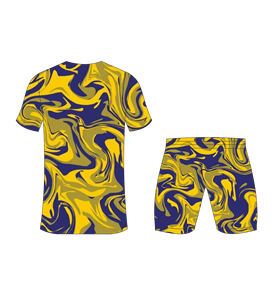 Custom sublimated <b>soccer</b> uniform set for men with gold and navy blue marble swirl print jersey and matching shorts - Product Image 6
