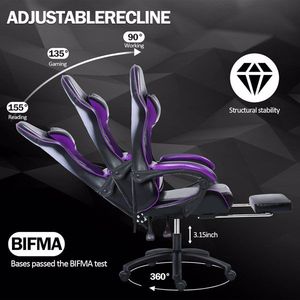 Ergonomic PU Leather <b>Gaming</b> <b>Chair</b> with Footrest Reclining Gamer Office <b>Chair</b> with Lumbar Support <b>for</b> <b>Adults</b> - Product Image 3