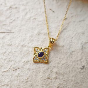Vintage Sapphire Pendant Necklace September Birthstone 925 Sterling Silver 14K Gold Plated Dainty Jewelry Gift - Product Image 5