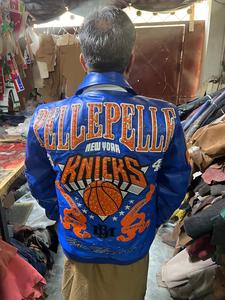 Custom Men's Premium Blue Genuine <b>Leather</b> Eco-Friendly Waterproof <b>Winter</b> Varsity <b>Jacket</b> Embroidery Streetwear Basketball Style - Product Image 4