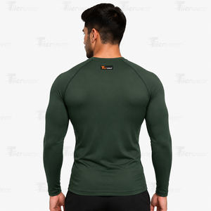 T-shirt de compression pour homme, manches régulières, léger, polyester/coton, écologique, respirant, séchage rapide, col rond - Product Image 4