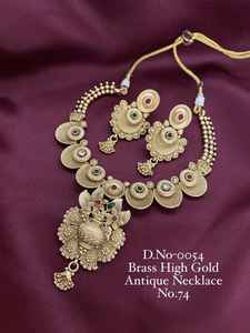 Conjunto de collar tradicional indio Rajwadi de latón dorado antiguo para mujer - Joyería étnica nupcial con aretes - Product Image 2