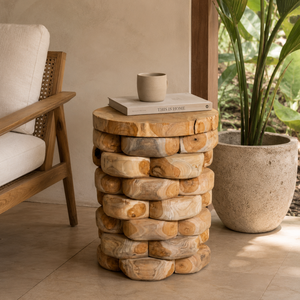 ARTERRA Luxury Teak Pebble Stacking <b>Stool</b> Rustic Handcrafted Modern Natural Texture Sturdy Craftsmanship Eco-Friendly Villa - Product Image 3
