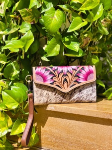 Hand Tooled Florals Carved 100% Genuine Leather Clutch Phone Case Fashionable Multi Uses Luxury Design <b>Wristlet</b> Wallet For Women - Product Image 4