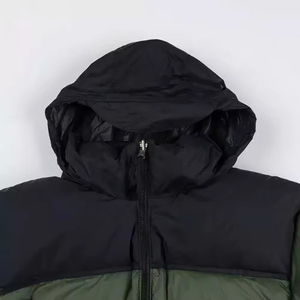 Veste d'hiver décontractée pour homme, verte, à capuche, rembourrée de duvet, coupe-vent, coupe classique, fermeture éclair, design color block - Product Image 5