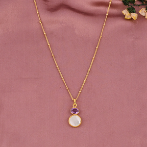 Collar con Colgante Geométrico Moderno Chapado en Oro con Dos Piedras de Amatista Natural y Madreperla para Mujer - Product Image 2