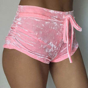 Shorts en velours doré de haute qualité, coupe ajustée, avec cordon de serrage, style motard, taille haute élastique, pour le sport, effet push-up - Product Image 2