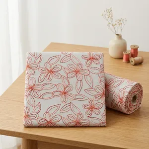 ผ้าฝ้ายสีขาวพรีเมียมปักลายดอกไม้สีแดงอย่างประณีต เหมาะสำหรับเสื้อผ้า ชุดเดรส ปลอกหมอน และงานฝีมือ - Product Image 5