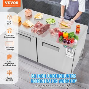 60\" Commercial Stainless Steel Refrigerator Sandwich Salad <b>Prep</b> <b>Table</b> 16.4 Cu. Ft. Commercial <b>Kitchen</b> Refrigeration Equipment 2 - Product Image 2