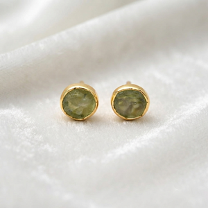 Ratnarachit Exquisite Gold Frame Natural Texture Peridot Green Stone Round <b>Stud</b> <b>Earrings</b> Minimalist Women's Gift Jewelry - Product Image 2