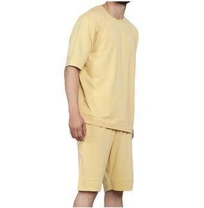 Men's Solid Color Knitted Short Sleeve <b>T</b>-<b>Shirt</b> and Shorts Set Yellow Casual Summer Wear - Product Image 3
