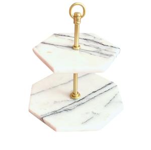 Soporte de Pastel de Mármol Negro de 2 Niveles con Base Dorada, Soporte Elegante para Pastel de Boda, Servidor de Lujo - Product Image 2