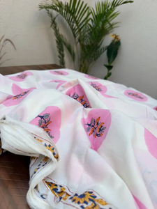 100% Cotton Eco-Friendly Lightweight Hand Block Printed Fabric White Pink Floral Buta Indian Jaipuri Sanganeri Girls Home Decor - Product Image 3