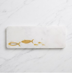 เขียงหินอ่อนสีขาวทรงสี่เหลี่ยมพรีเมียม ลายปลาทอง สำหรับห้องครัว - Product Image 1
