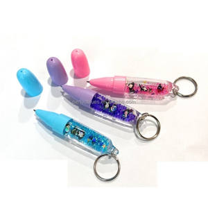 Keychain Floating Ballpoint Pen Decorative Glitter <b>Beads</b> Liquid Motion Effect 0.5mm <b>Metal</b> Plastic Writing Width Black/Blue Ink - Product Image 1
