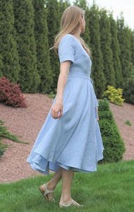 Nouvelle arrivée, robe en coton bleu mi-longue, robe de demoiselle d'honneur pastel, robe de mariage, robe formelle bleu clair, été, pour femmes - Product Image 2
