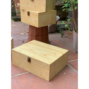 Boîte à bijoux en bois naturel artisanale avec couvercle, design rectangulaire classique personnalisé, organisateur de rangement à charnières pour usage domestique - Product Image 1