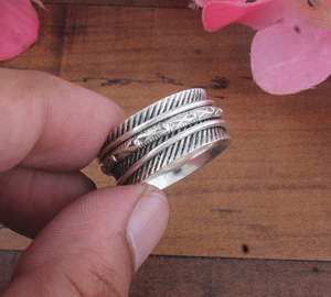 Wholesale Shree Jaipur <b>Silver</b> 925 <b>Sterling</b> <b>Silver</b> Spinner <b>Ring</b> Handmade Texture Band <b>Anxiety</b> Fidget <b>Ring</b> for Men Women Party - Product Image 4