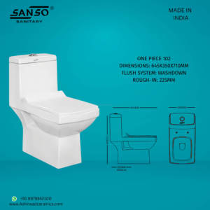 โถสุขภัณฑ์เซรามิกแบบวอชดาวน์ Sanso One Piece 102 รุ่นทรงยาว พร้อมรีโมทคอนโทรล - Product Image 2