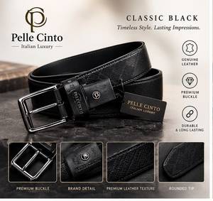 Pelle Cinto GP Venice Business Formal Belt 35mm Genuine Cow Hide with <b>Square</b> Alloy Pin Buckle <b>Adjustable</b> Length - Product Image 1