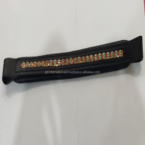 Bracelet à sourcils de cheval en cuir véritable noir, droit rembourré, épais avec chaîne en cristal décorative dans le canal vide - Product Image 2