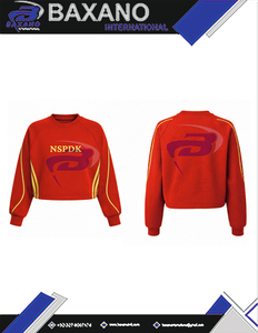 เสื้อสเวตเชิ้ตผู้หญิง NSPDK สีแดงและสีทอง แบบครอป ผ้าฝ้าย คอวี ปักลายถัก เสื้อสเวตเตอร์สำหรับวิทยาลัย NSPDK - Product Image 6