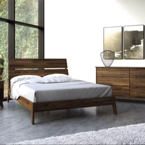 Premium Solid Wood Platform <b>Bed</b> with Matching Nightstand | Mid-Century Slotted Headboard King <b>Queen</b> <b>Size</b> - Product Image 1