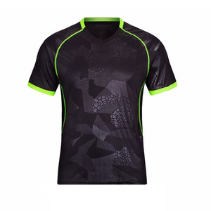 Maillot de football col en V noir vert fluo imprimé géométrique sublimé anti-humidité à manches courtes personnalisable OEM - Product Image 1