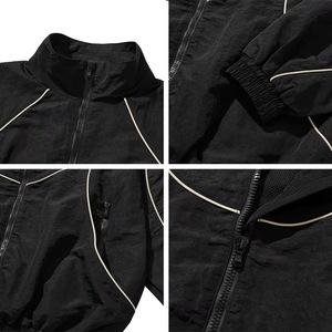 Men's White Windproof <b>Racer</b> <b>Jacket</b> Stand Collar Zipper Closure Casual Spring Polyester Shell Loose Fit Left Sleeve Logo - Product Image 5