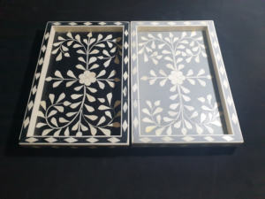 Plateau de service carré moderne floral en bois avec incrustations d'os, fait main en Inde, personnalisable, diverses couleurs, NOUVEAU MEILLEUR VENDEUR - Product Image 2