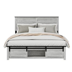 Letto matrimoniale Queen in legno con piattaforma, stazione di ricarica LED, testiera imbottita con contenitore, letti sollevabili in PE resistenti ed eleganti - Product Image 5