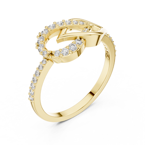 Anillo de compromiso para mujer de oro amarillo de 18 quilates con diamantes de laboratorio con incrustaciones geométricas entrelazadas y chapado en rodio - Product Image 4