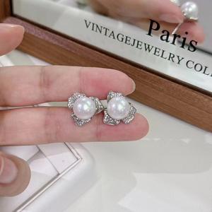 Boucles d'oreilles luxueuses en perles d'eau douce de 7-8 mm, grandes, givrées, en forme de cœur, pour femmes, accessoire de luxe léger avec un tempérament élégant - Product Image 3