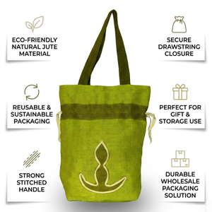 Sac à cordon en jute écologique de haute qualité avec poignée |   Pochette de rangement anti-poussière réutilisable, emballage pour la vente en gros, sac cadeau - Product Image 1