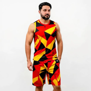 Men's V-Neck Tank Top And Shorts <b>Set</b> Sublimation Print Quick Dry <b>Knitted</b> Polyester Sporty Summer Outfit - Product Image 4